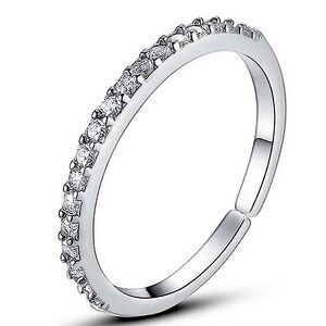 NEW‎ Women's Simulated Diamonds 925 Sterling Silver Band Ring, Adjustable